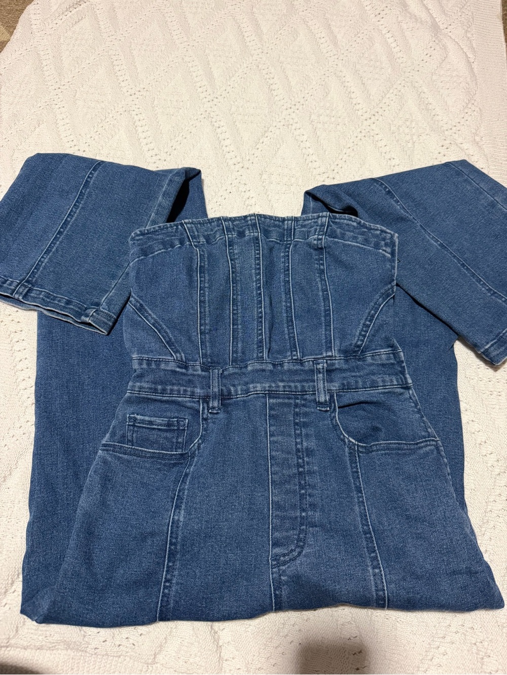 Forever 21 Dark Blue Denim Strapless Jumpsuit